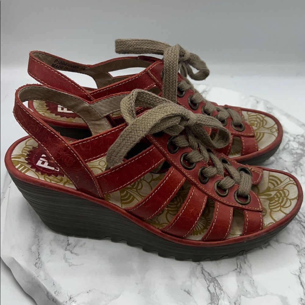 FLY LONDON Red Yito Strappy Wedge-8.5